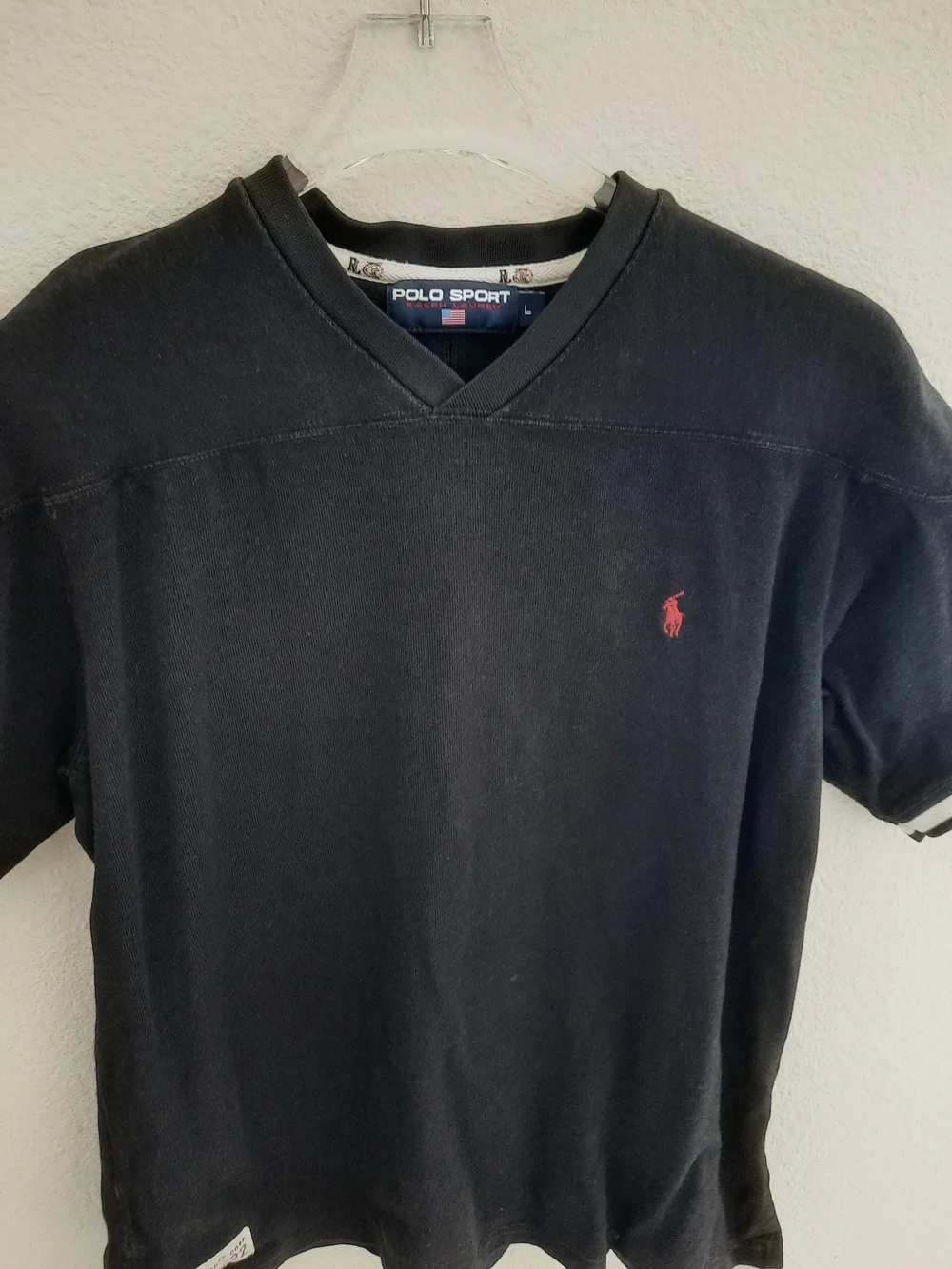 Ralph Lauren Polo Sport Black Short Sleeve V-Neck Shirt with Red Number 22